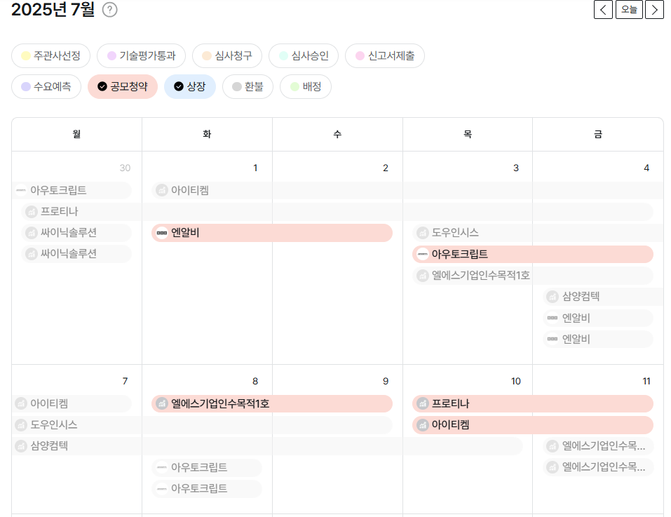 2025년 7월 공모주 청약일정