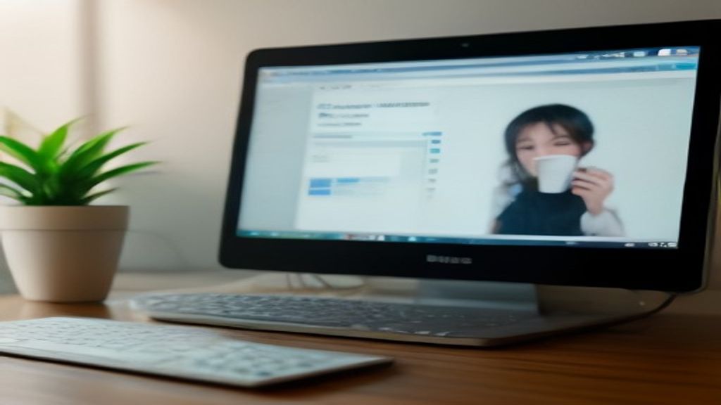 예약 링크 화면이 띄워진 모니터와 커피잔