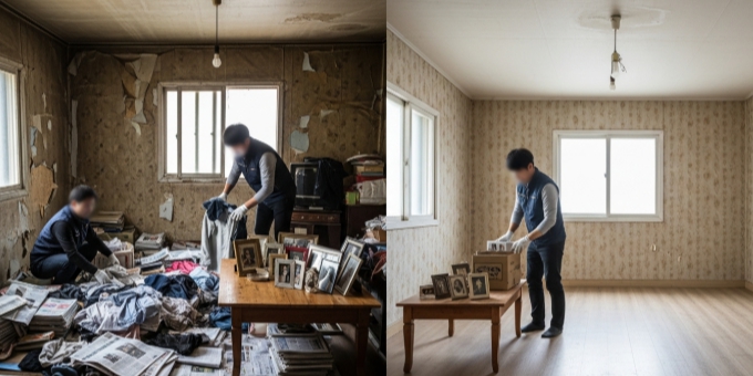 하동 고독사청소 및 정리 모습
