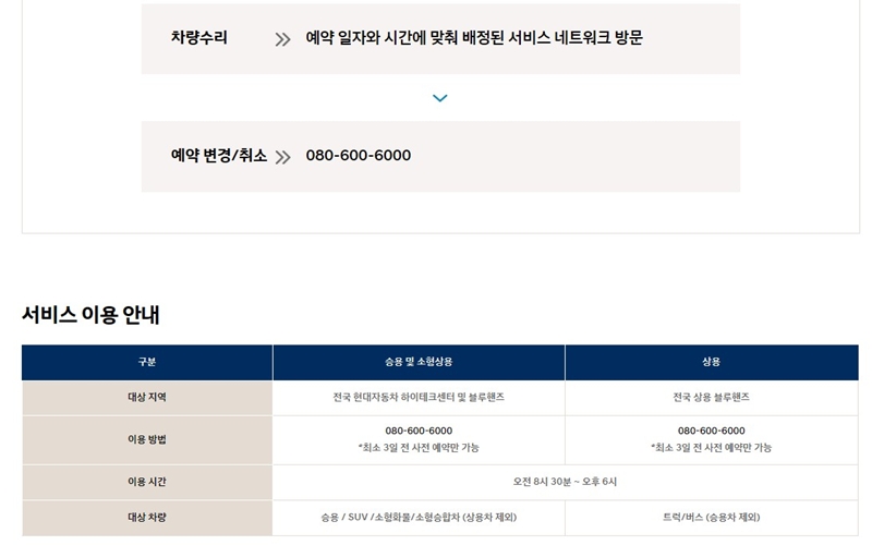 현대 블루핸즈 정비 예약 방법 안내