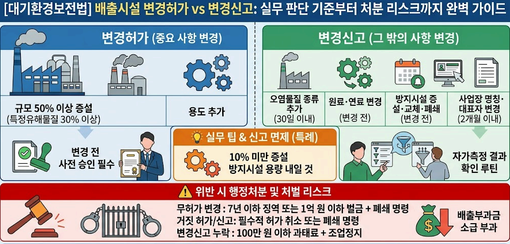 대기배출시설 변경허가 및 변경신고 대상 기준
