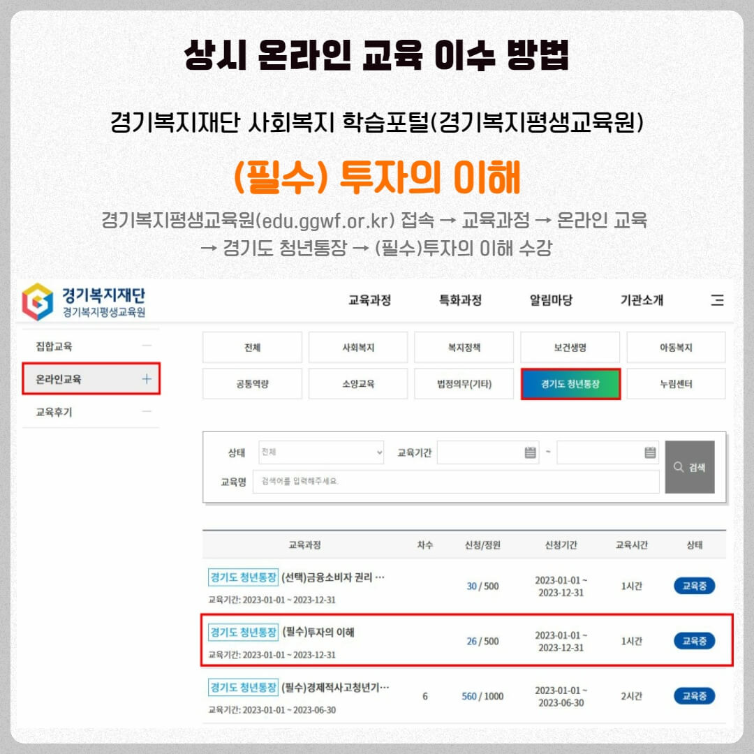 청년 노동자 통장 교육 이수 방법 안내
