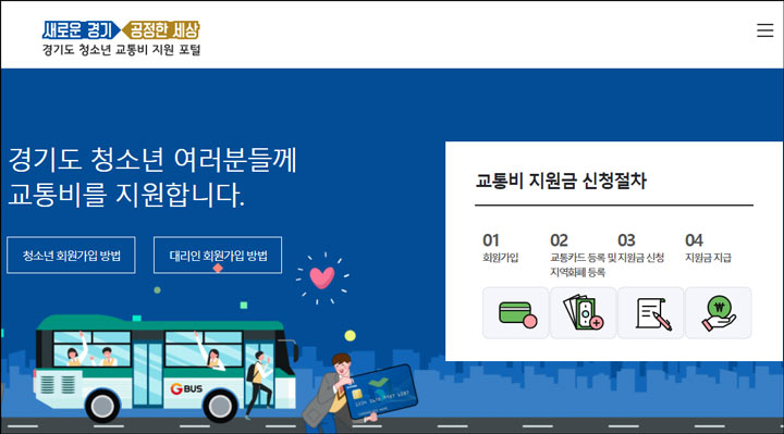 경기도 청소년 교통비 지원 홈페이지 이미지