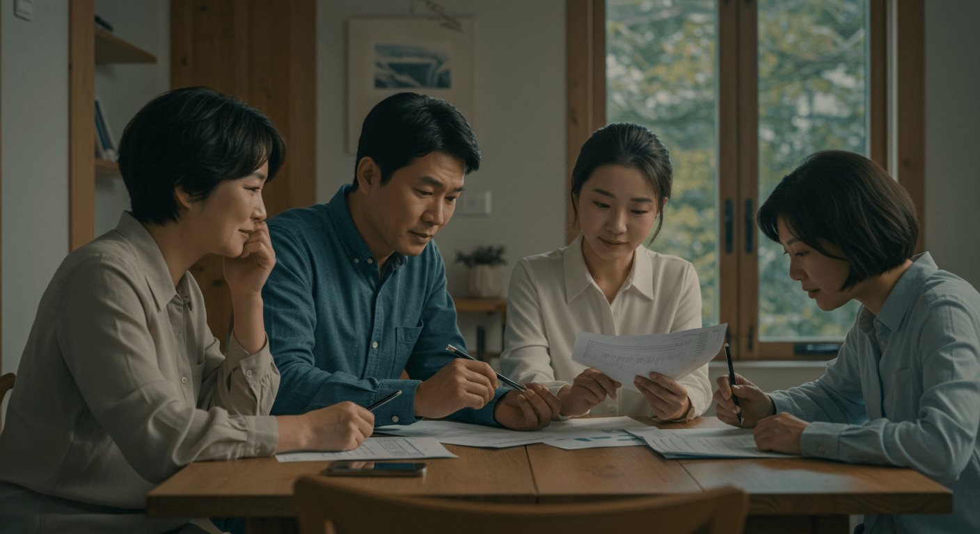 한국 가족이 함께 투자 계획을 점검하며 꾸준함을 다짐하는 장면 2