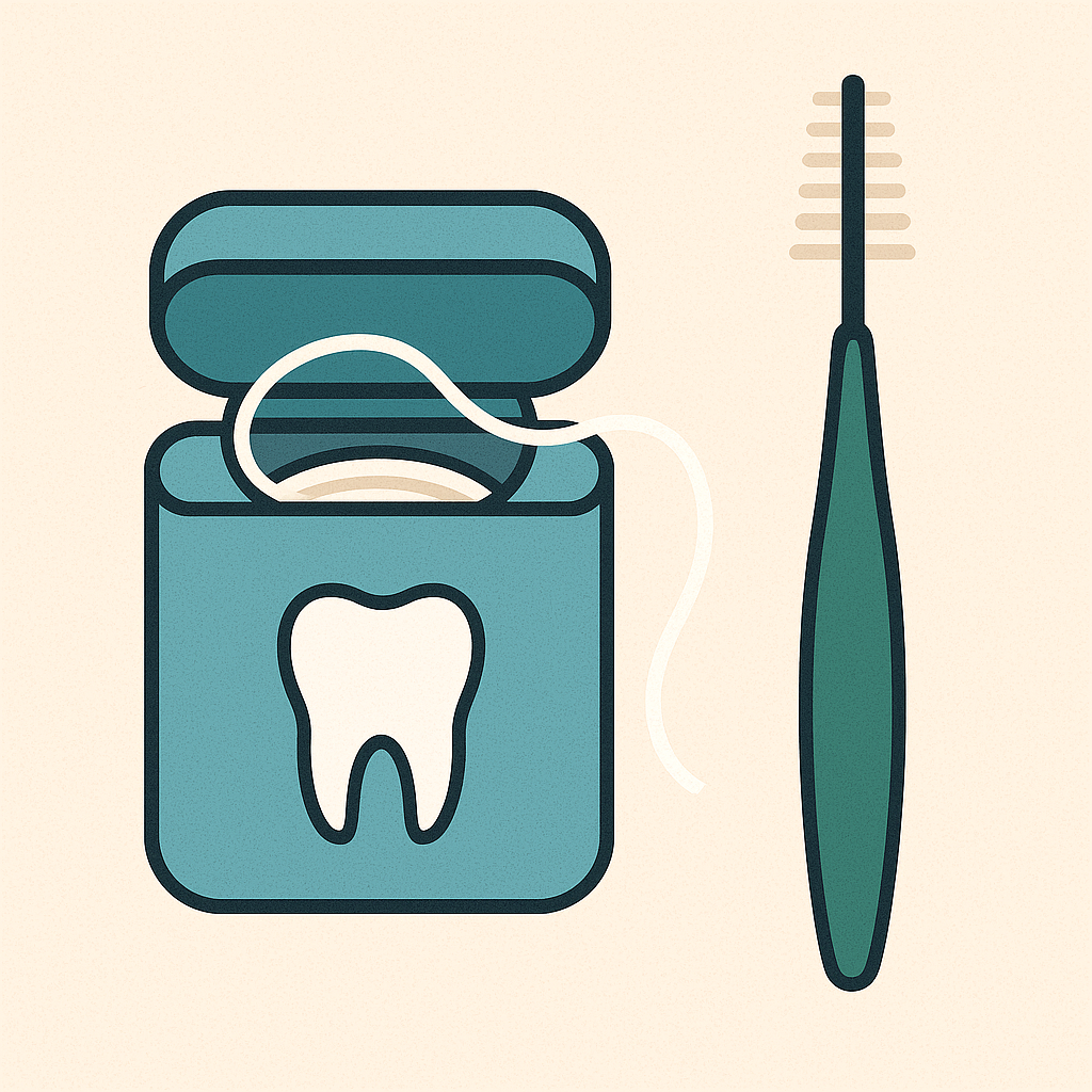 Y자형 치실을 사용하는 장면