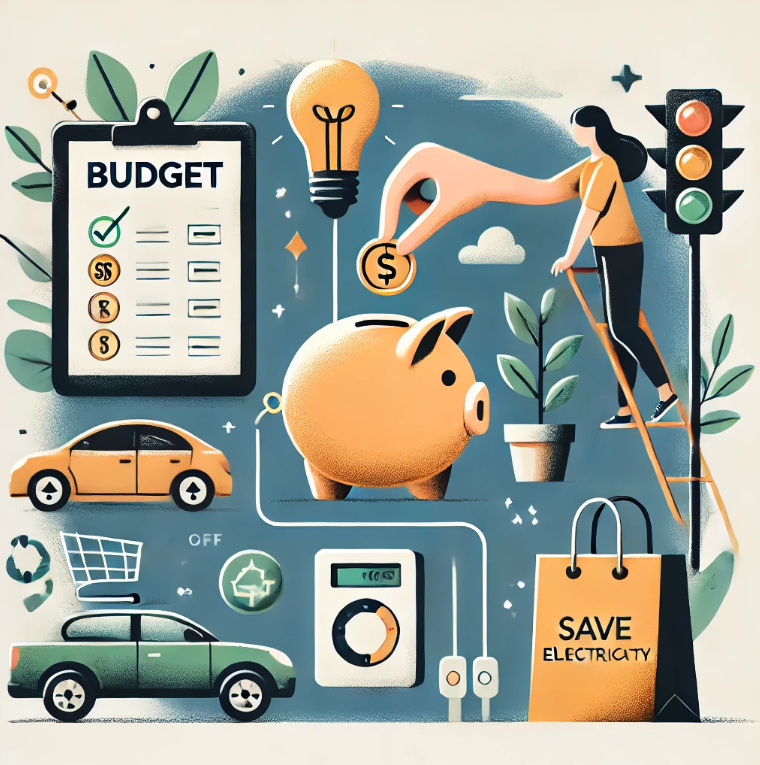 절약방법을 나타낸 그림 (절전하기, 저축하기, 돈관리 등등)