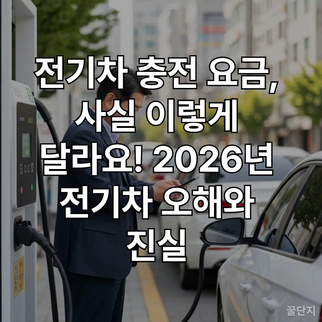 도심의 전기차 충전소에서 스마트폰으로 충전 상태를 확인하는 중년 한국 남성