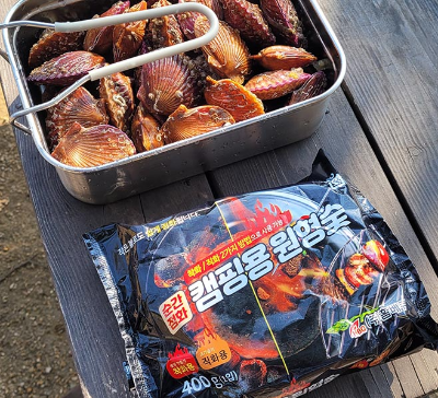 다이소-캠핑용원형숯-직화용-착화숯