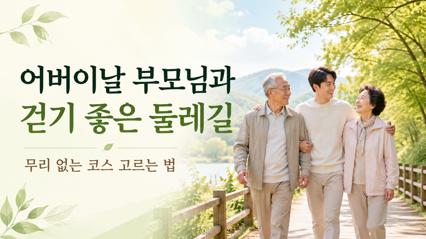 어버이날 부모님과 걷기 좋은 둘레길을 산책하는 가족과 무리 없는 코스 선택 기준을 담은 썸네일 이미지