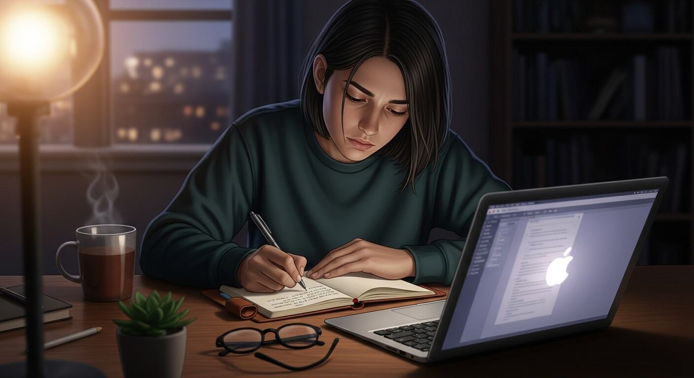 노트북 앞에서 감정일기를 쓰는 사람 모습