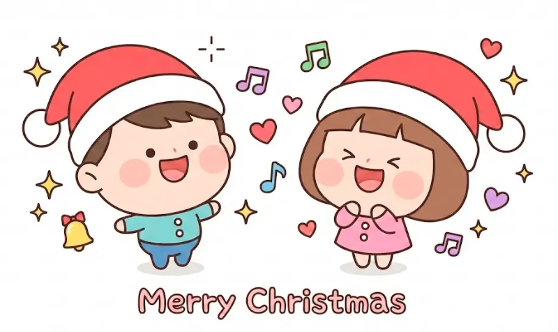 산타모자 쓴 남녀 아이