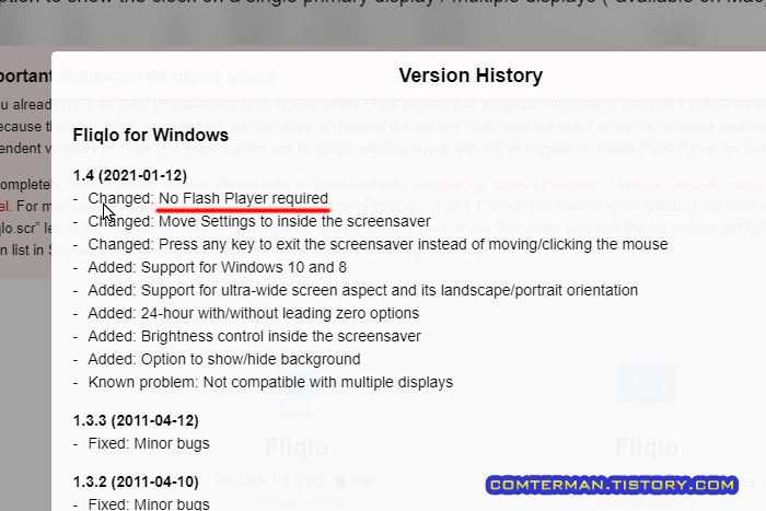 Fliqlo Flip Clock 버전 히스토리