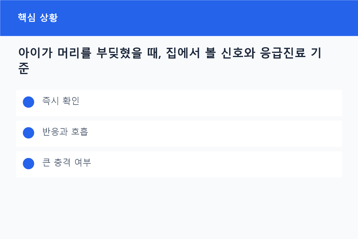 아이가 머리를 부딪혔을 때, 집에서 볼 신호와 응급진료 기준의 즉시 확인 핵심을 정리한 정보 카드