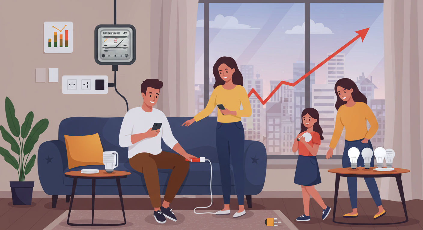 한 가족이 에너지 절약을 실천하는 모습