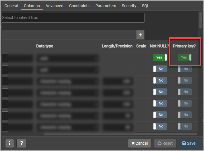 pgadmin primary key 지정하기