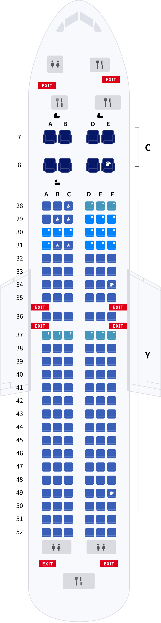 대한항공 보잉 B737 기본정보, 좌석배치도, 좌석 간격