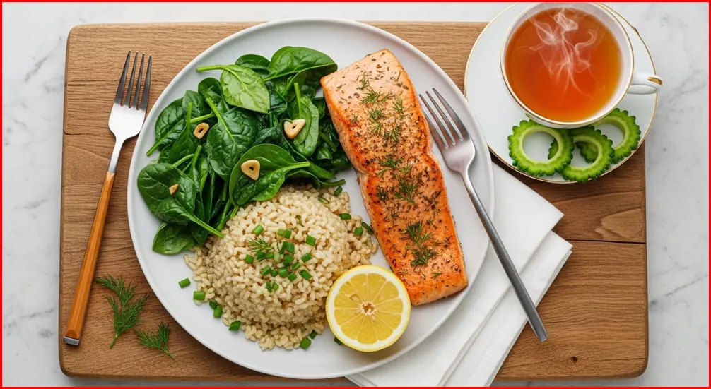 귀리밥과 해조류 등 혈당을 낮추는 데 도움을 주는 건강한 식단