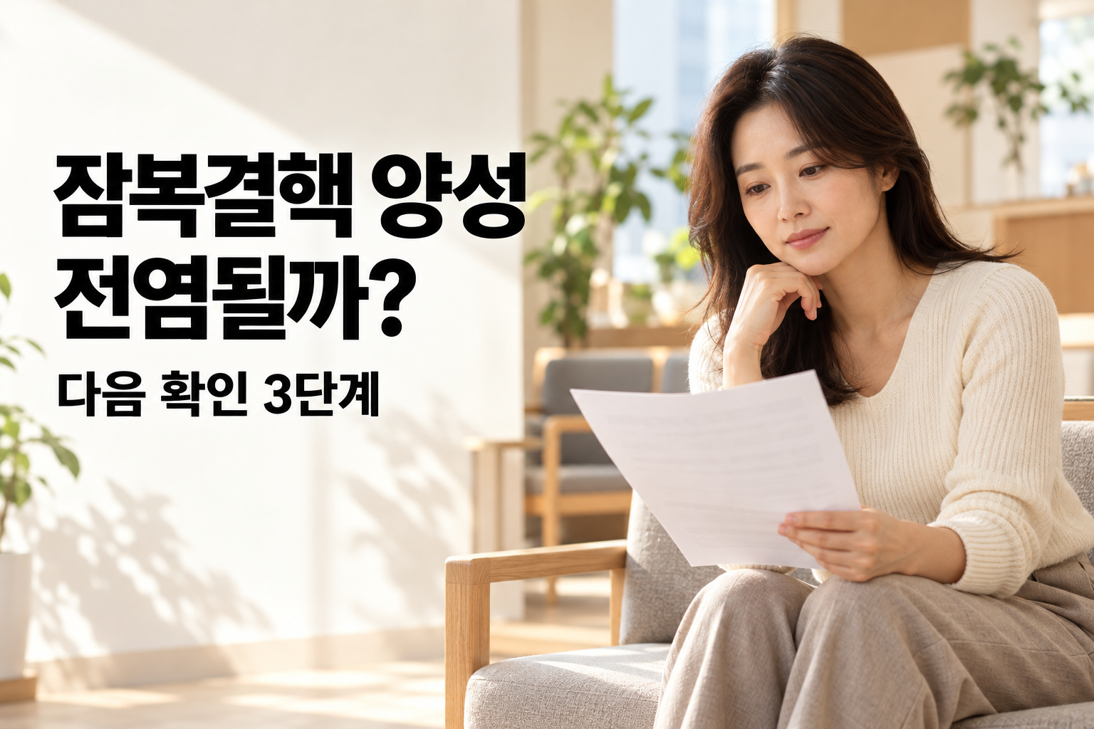잠복결핵 양성 결과 뒤 전염 여부와 다음 확인 3단계를 안내하는 표지