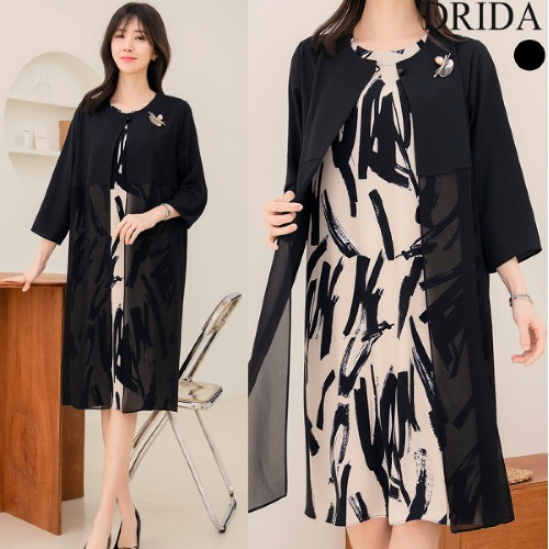 엄마옷 드리다 봄 여름 패턴 쉬폰 가디건 정장 원피스 고급 40-50대 중년여성 상견례 하객 출근