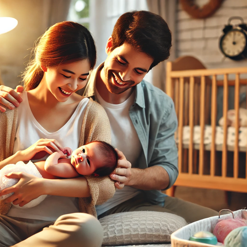 출산 후 아기를 돌보는 가족