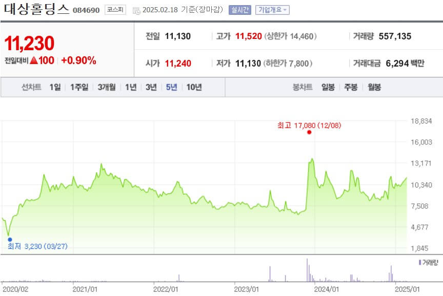 대상홀딩스 주가