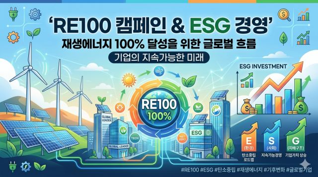 RE100 뜻과 재생에너지 전환 기업 사례 설명 이미지