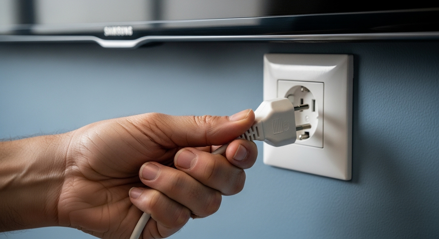 TV 전원 플러그를 뽑아 콜드 부팅을 시도하는 모습
