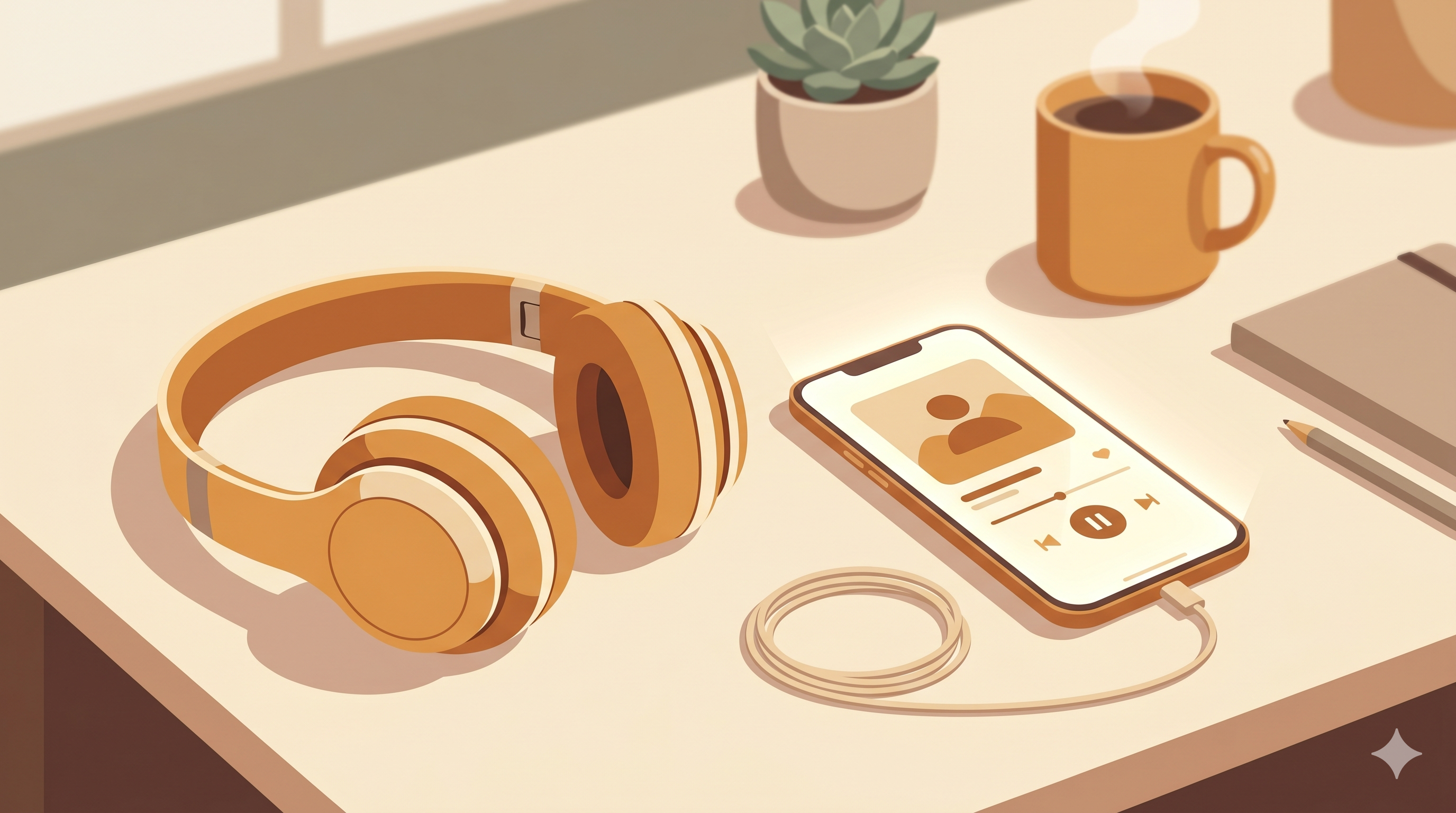 illustration of enjoying legally 
downloaded music with headphones