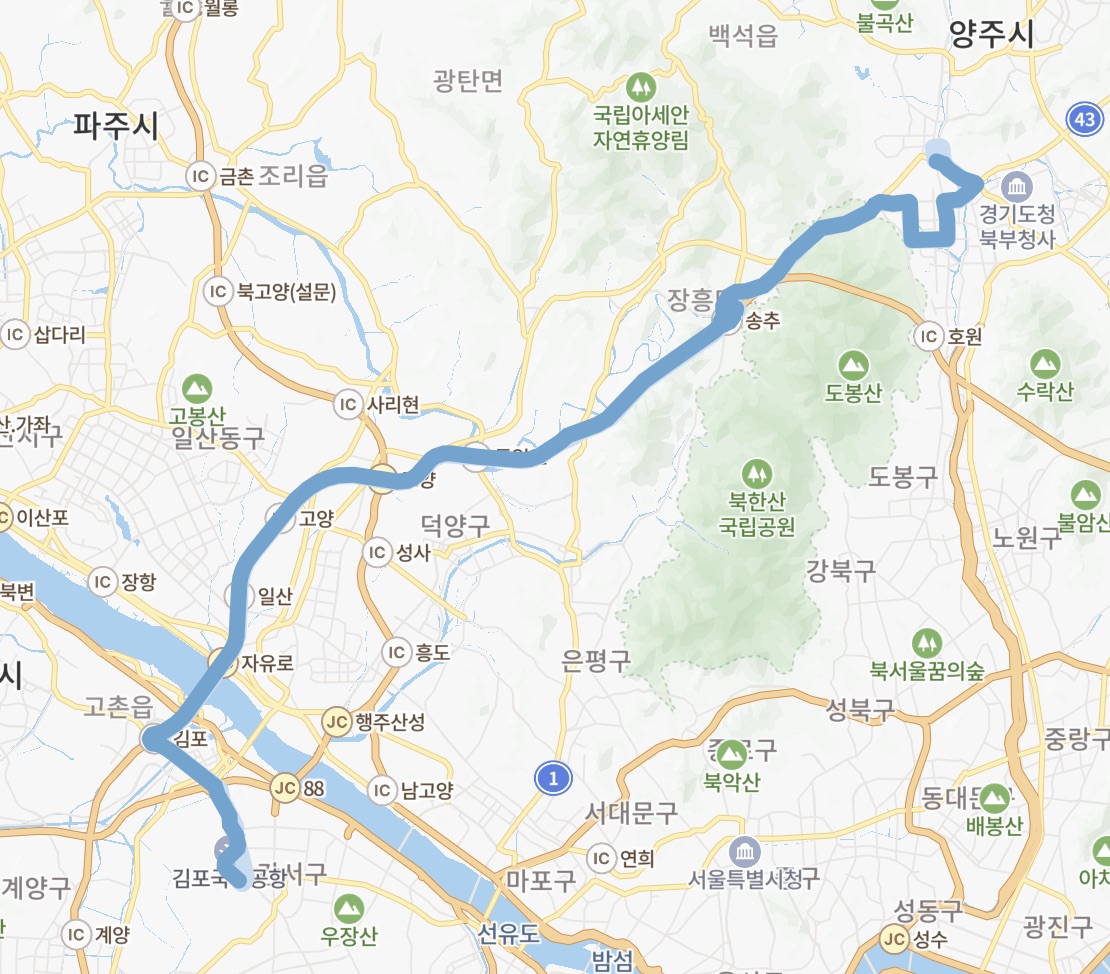 김포공항 7300 버스 운행지도