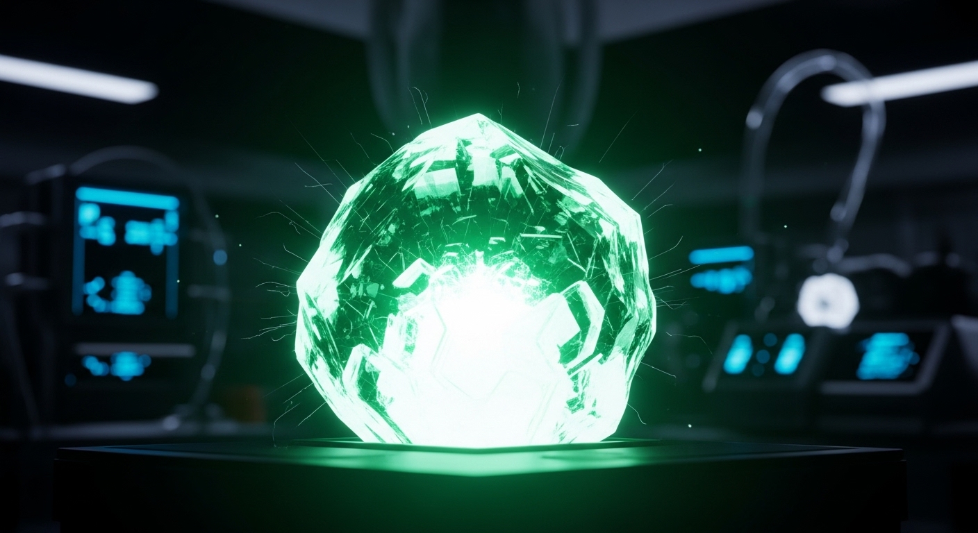 미래 기술을 상징하는 밝게 빛나는 희토류 광물의 모습