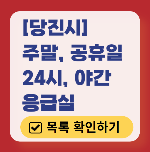 당진시 응급실 운영 병원 리스트 ❘ 주말, 토요일, 일요일, 공휴일 응급의학과 ❘ 24시 야간 응급진료 가능한 곳