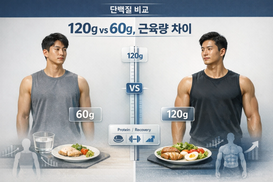 단백질 1일 120g 먹는 사람 vs 60g 먹는 사람 근육량 차이