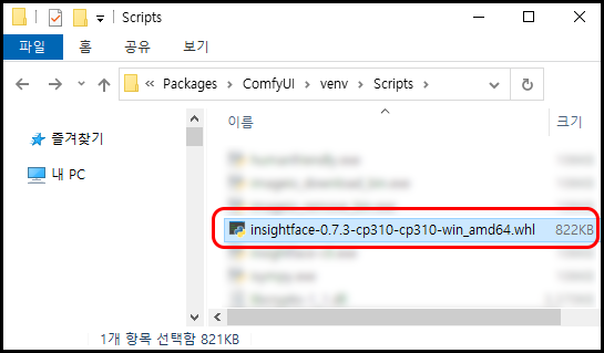 Python executable 폴더에 복사된 insightface-X.X.X-cpXXX-cpXXX-win_amd64.whl 파일