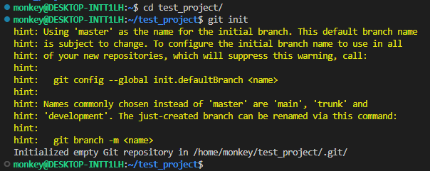 cd test_project; git init