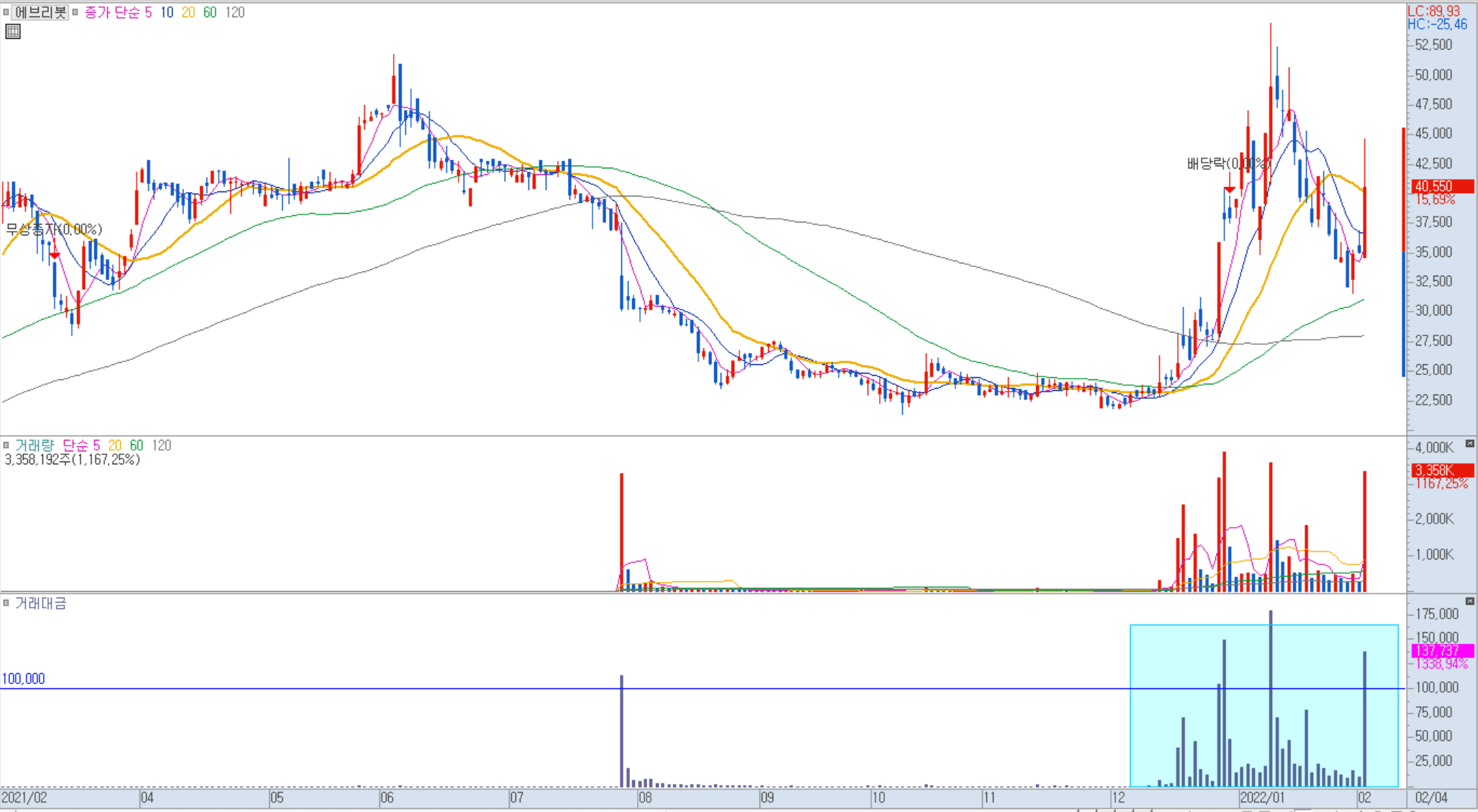 에브리봇 일봉 차트 예시 이미지