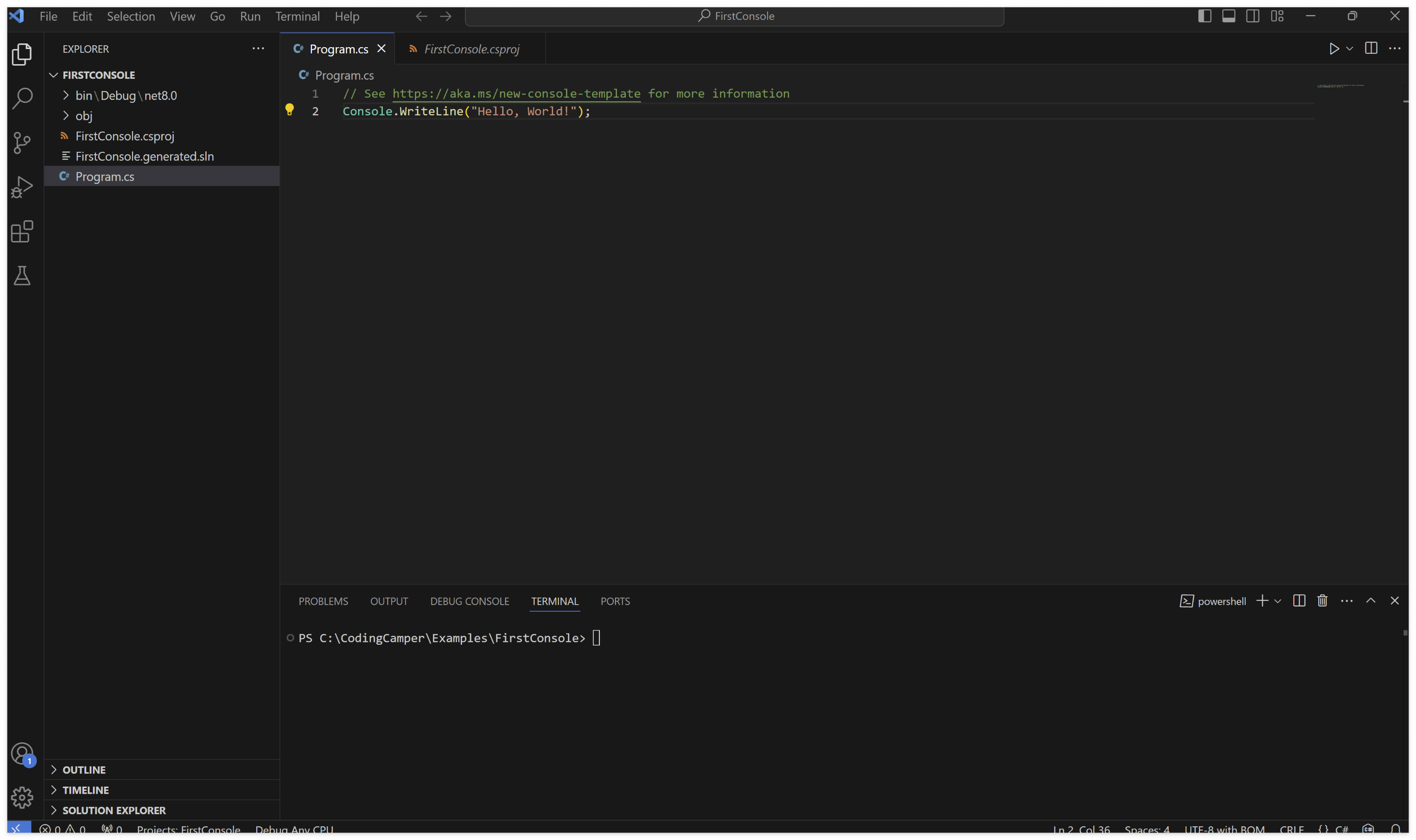 Visual Studio Code에서 터미널 오픈