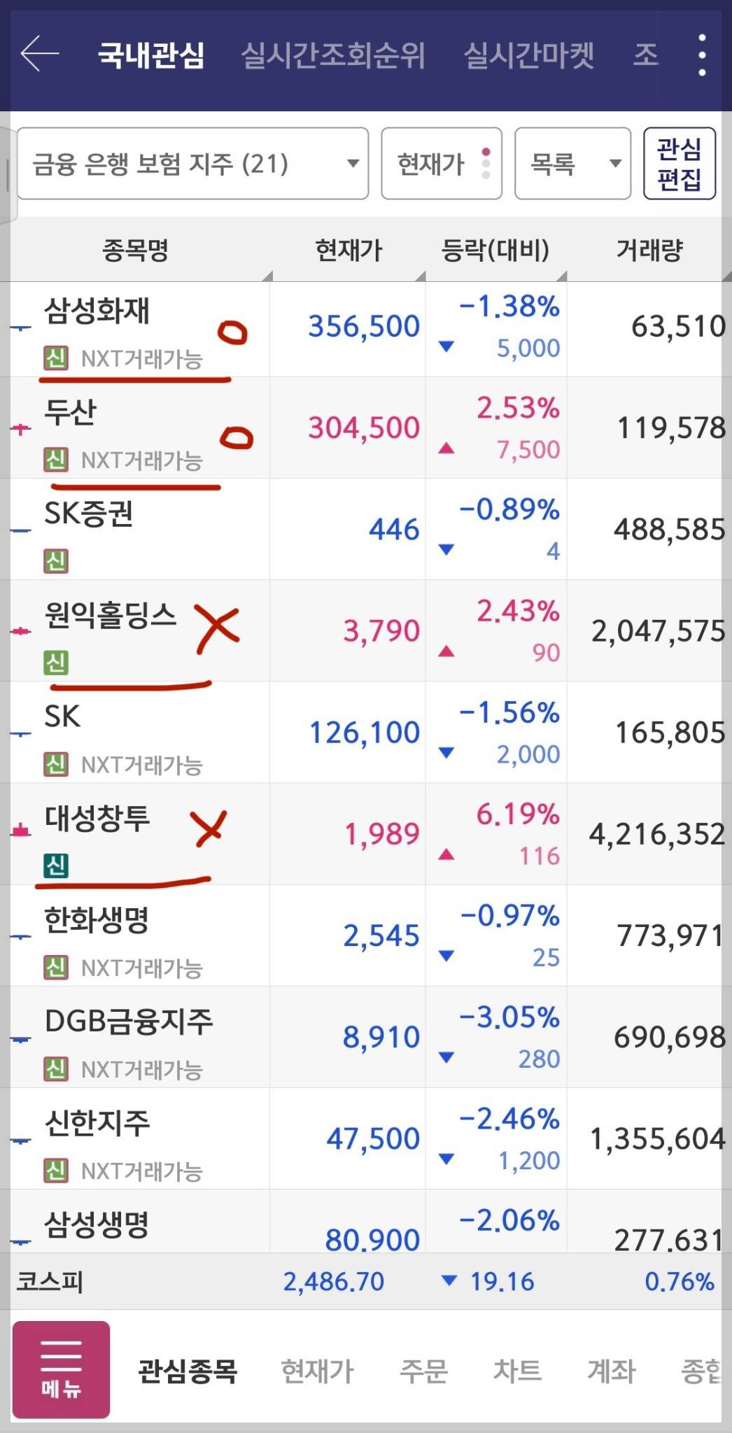 NXT 거래가능 종목 확인