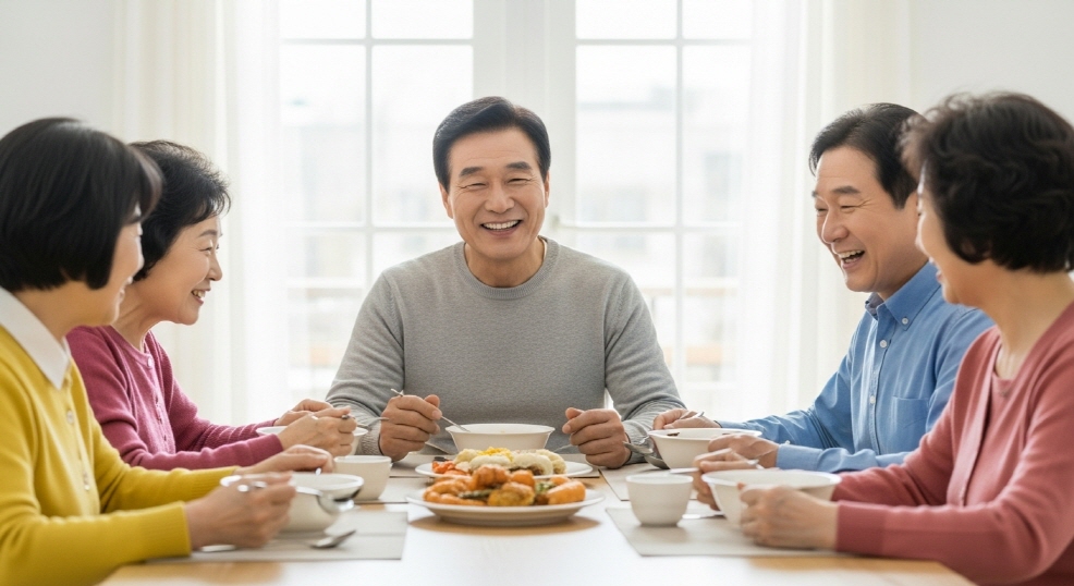 엘리베이터에서 거울을 보며 정장 매무새를 다듬는 남성
