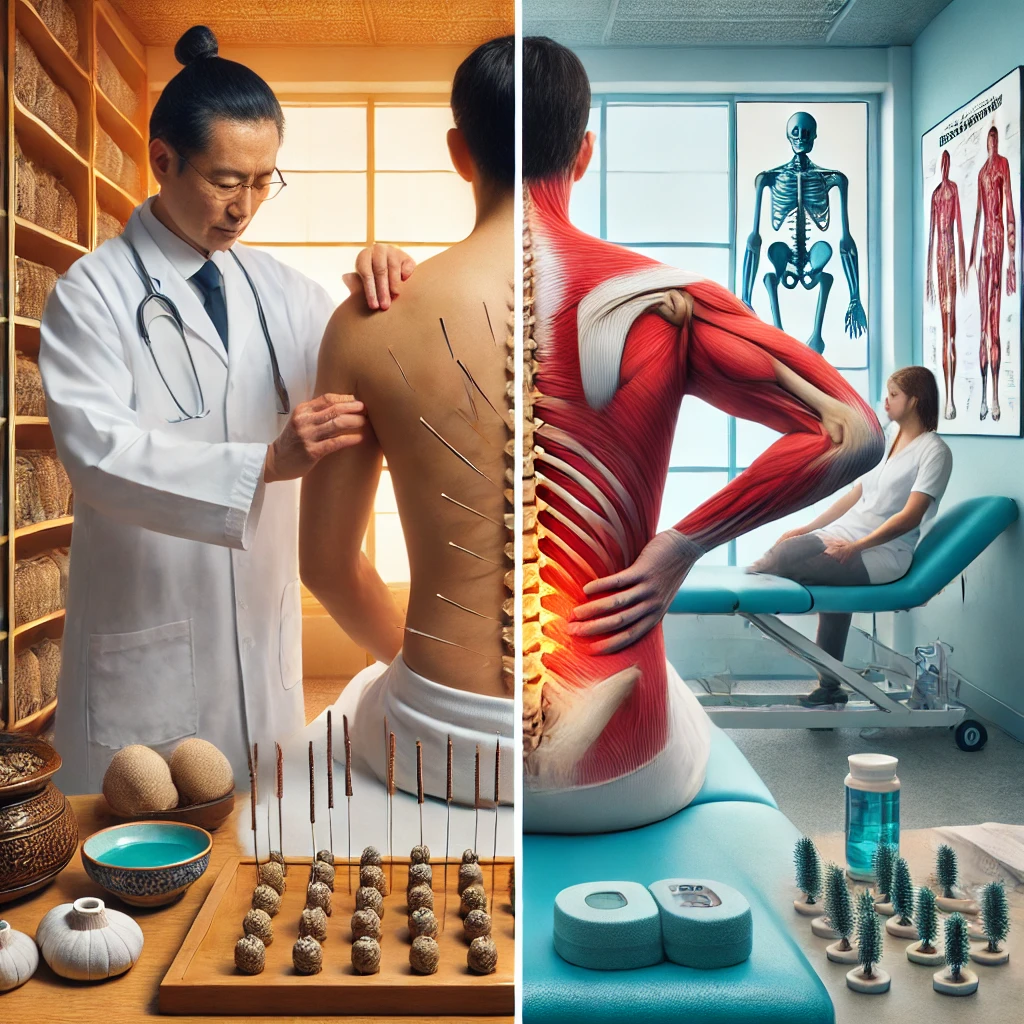 병원치료와 한방치료 받는 이미지