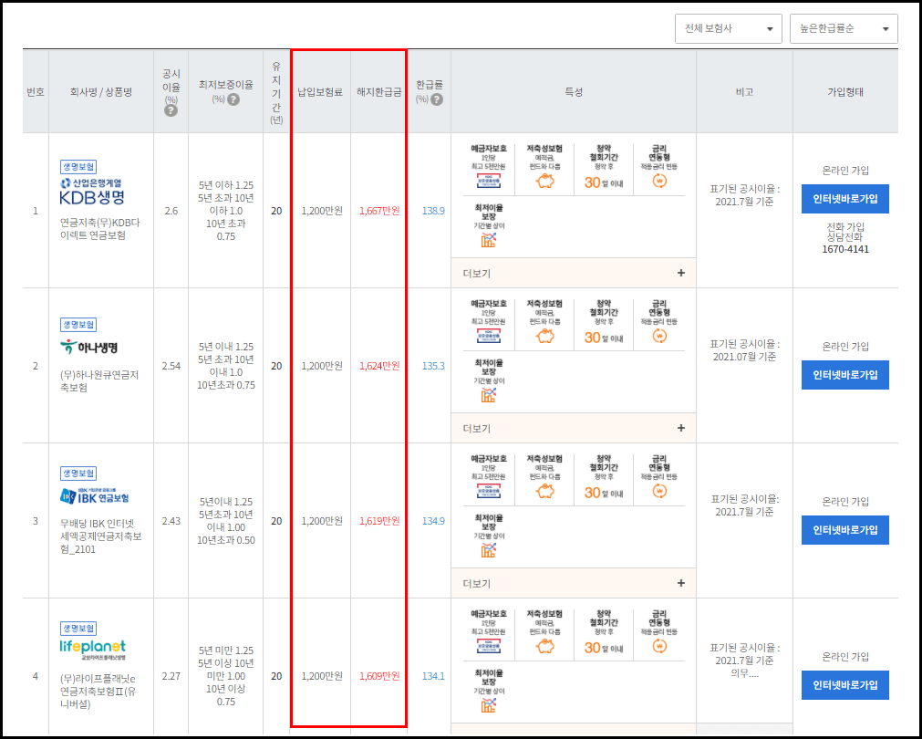 저축성보험-상품검색