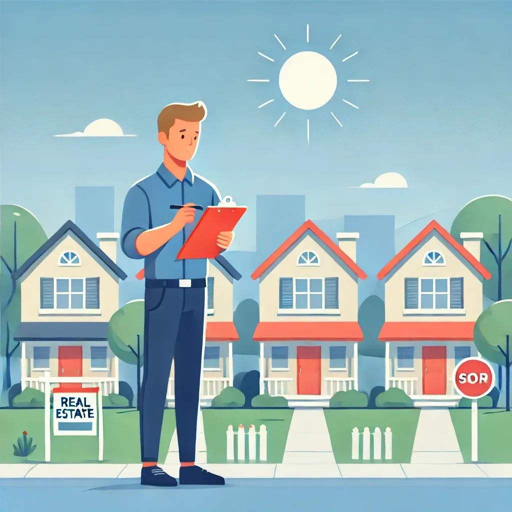 여러 부동산을 돌아보며 임장 중인 사람의 모습