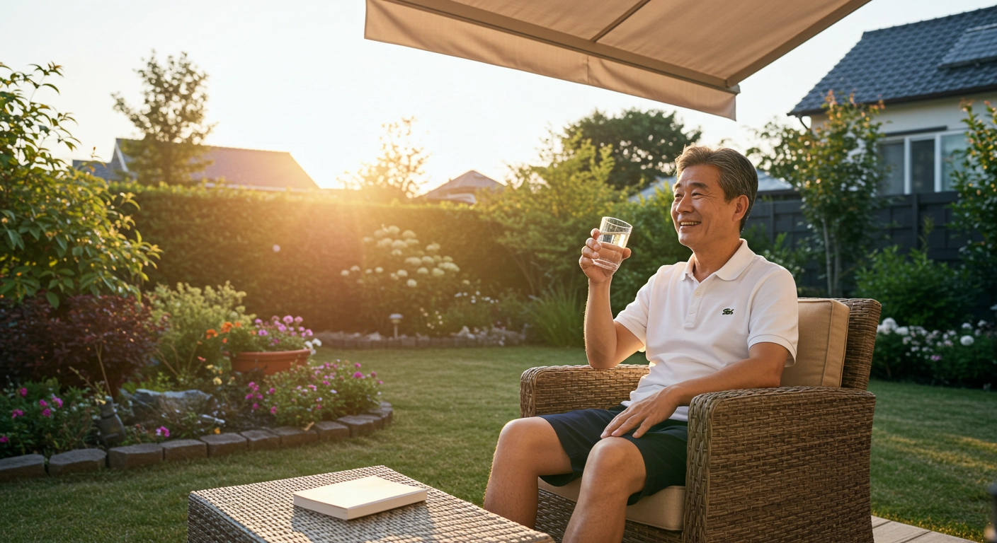 물을 마시며 휴식하는 시니어 남성