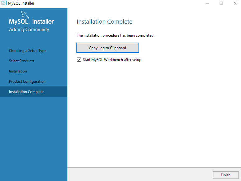 MySQL Server, Workbench 설치 완료