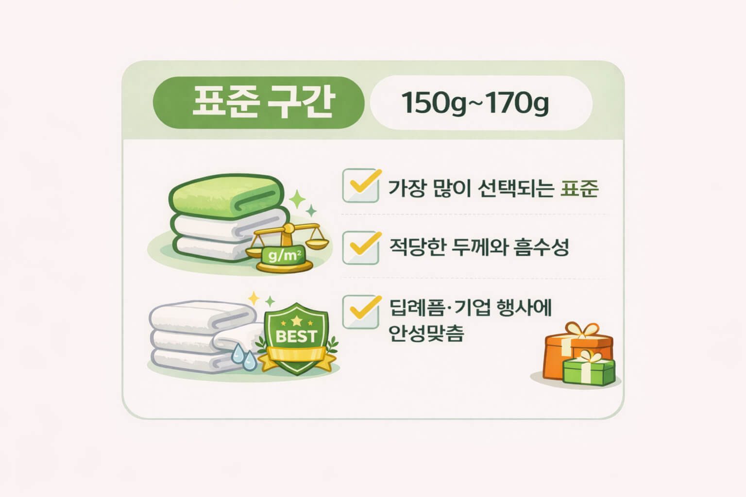 150g~170g 표준 구간의 선택 포인트를 정리한 추천 카드