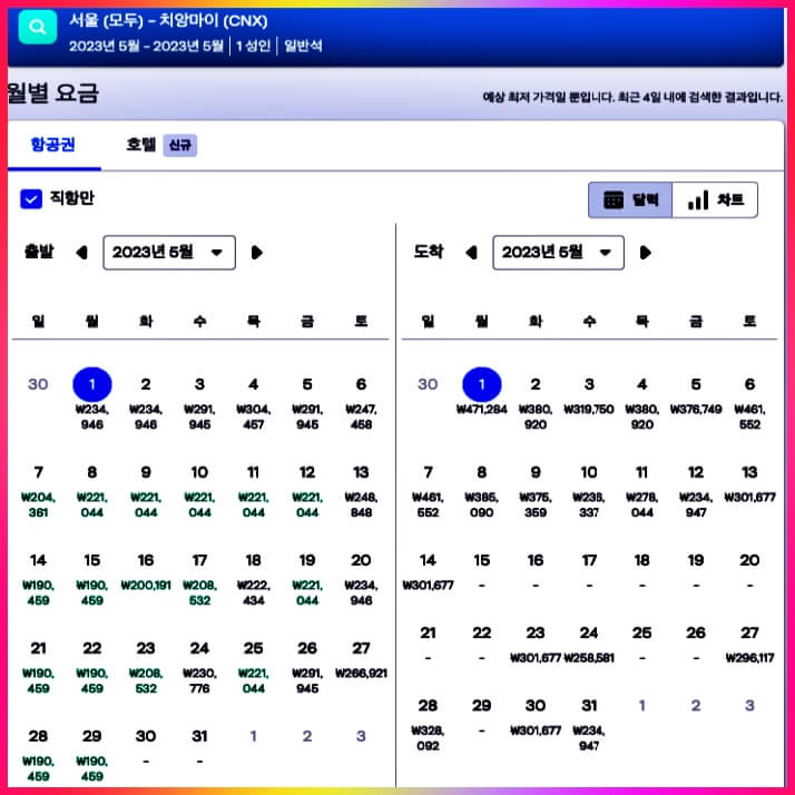 치앙마이-5월-항공료