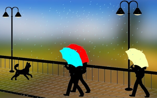 우산 쓰고 가는 사람들
