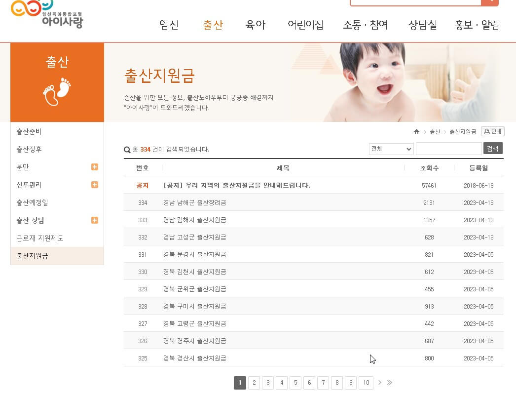 지역별 출산 지원금 확인 방법 사진
