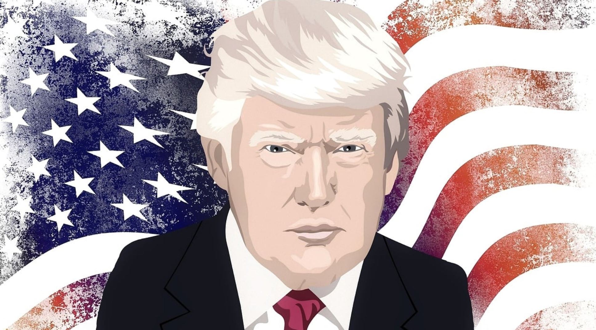 미국 성조기를 배경으로 한 트럼프 얼굴 일러스트레이션