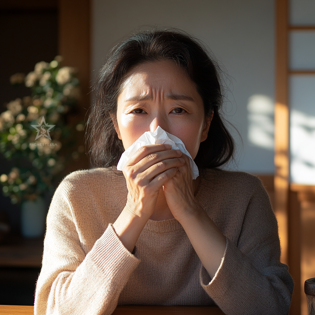환절기 건강 관리 – 비후성 비염에 걸린 여성의 모습