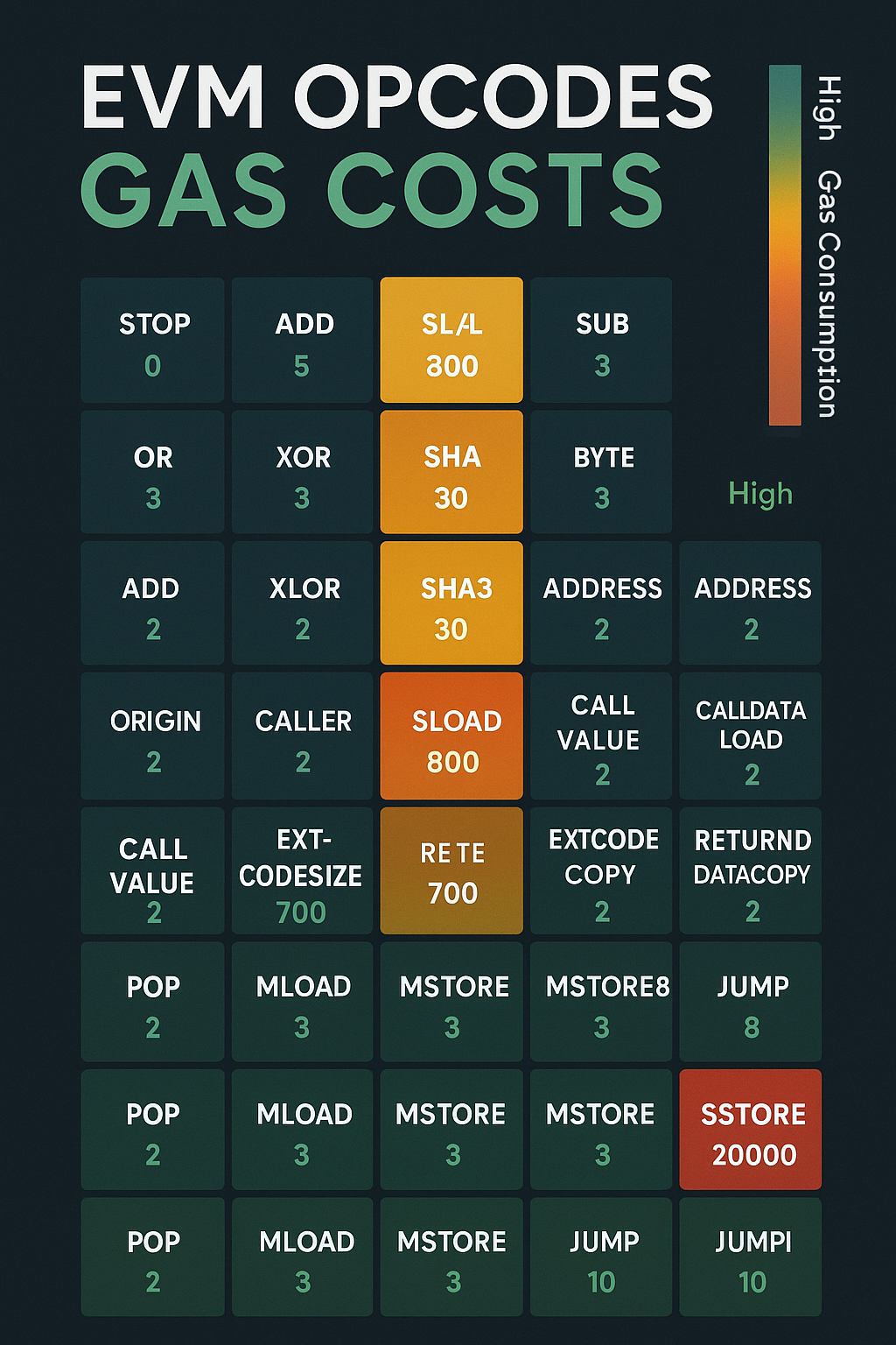 EVM 오퍼코드별 가스 비용 히트맵